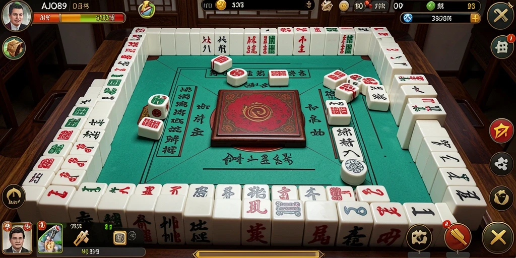 Tampilan gameplay AJO89 dengan ubin Mahjong yang berwarna-warni.