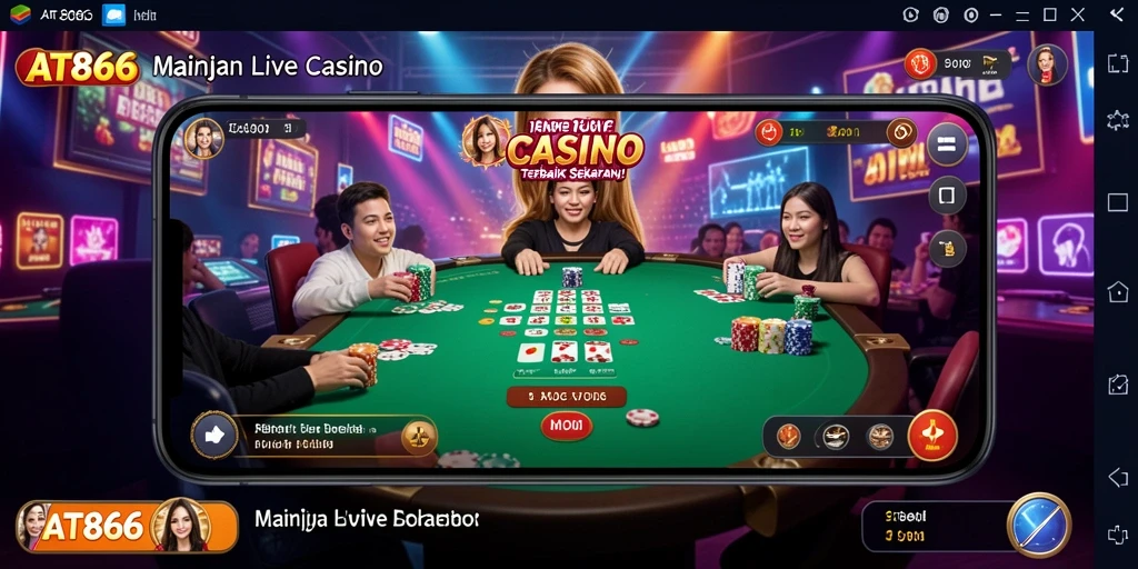 Screenshot AT866 menampilkan dealer langsung dan permainan kasino yang seru.