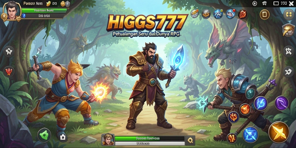 Screenshot gameplay HIGGS777 menampilkan aksi seru dalam pertempuran RPG.