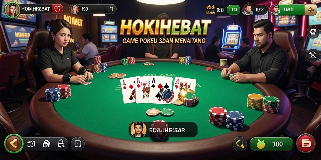 Tampilan gameplay poker menarik di HOKIHEBAT.