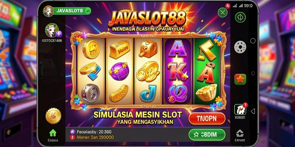 Tampilan menarik dari gameplay <strong>JAVASLOT88</strong> dengan mesin slot beragam tema.