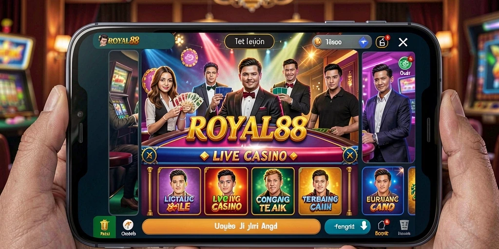 Screenshot gameplay ROYAL88 menampilkan dealer langsung dan suasana casino asli.