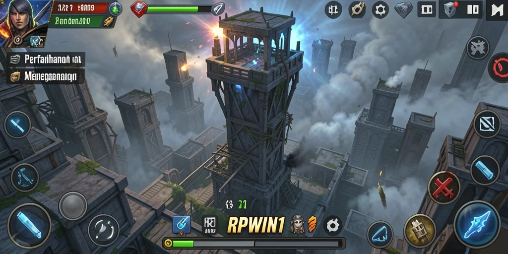 Screenshot RPWIN1 menampilkan aksi pertahanan menara yang mendebarkan.