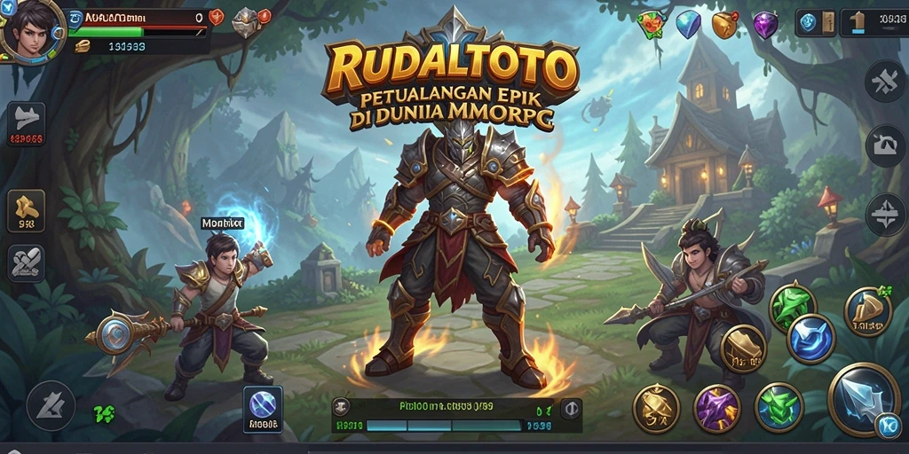 Screenshot gameplay RUDALTOTO dengan pertempuran epik dan karakter yang unik.