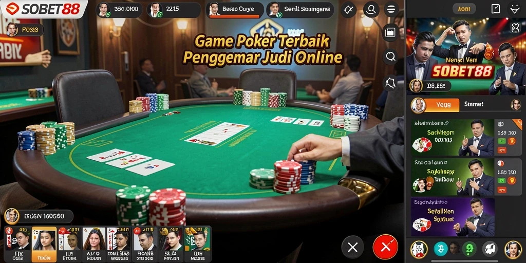 Screenshot gameplay menunjukkan kartu dan meja poker yang seru.
