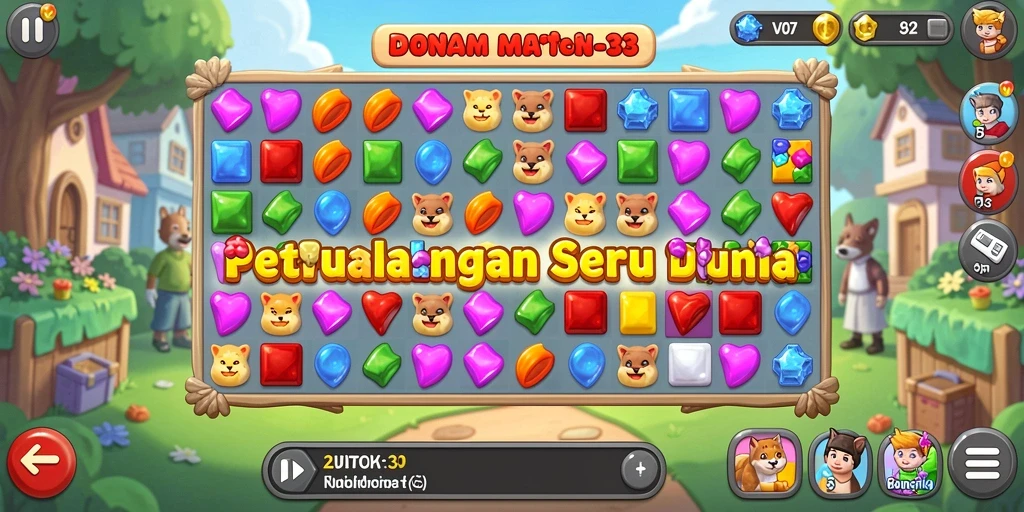 Menampilkan gameplay seru dari V07 dengan banyak tantangan Match-3.