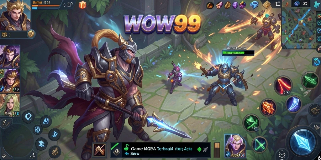Tampilan gameplay seru dalam arena pertempuran MOBA.